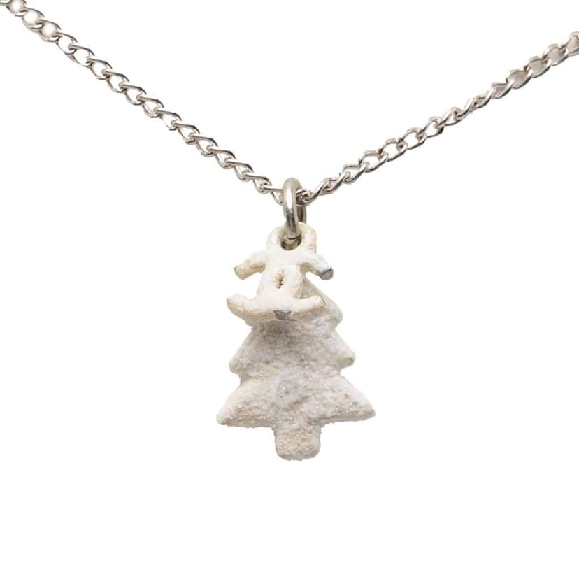 Chanel Silver Plated CC Christmas Tree Pendant Necklace Silver Metal Very good condition - Front View