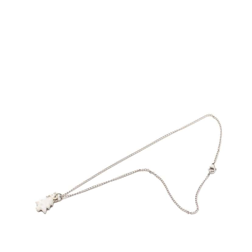 Chanel Silver Plated CC Christmas Tree Pendant Necklace Silver Metal Very good condition - Model View