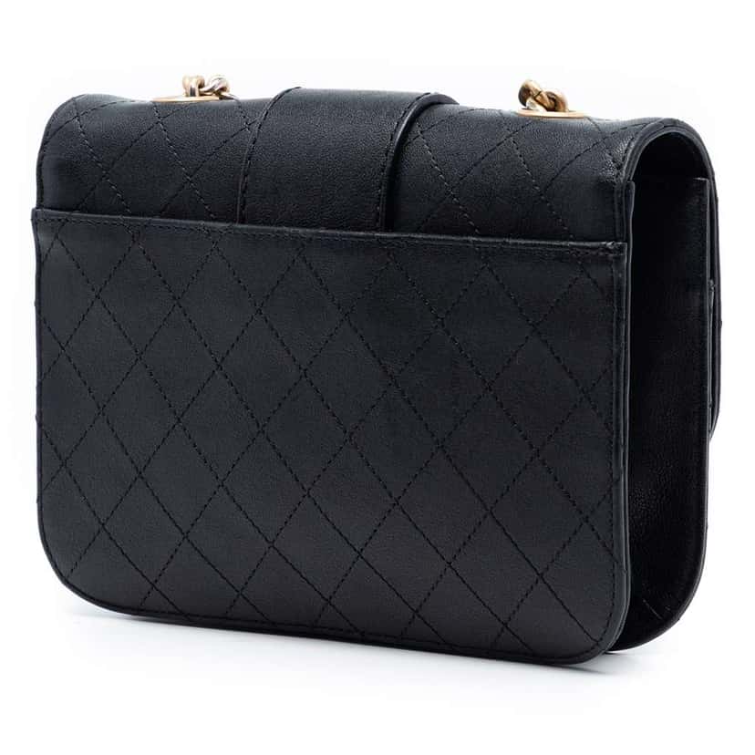 Chanel Large Quilted Sheepskin Front Chain Flap Black Leather Good condition - Back View