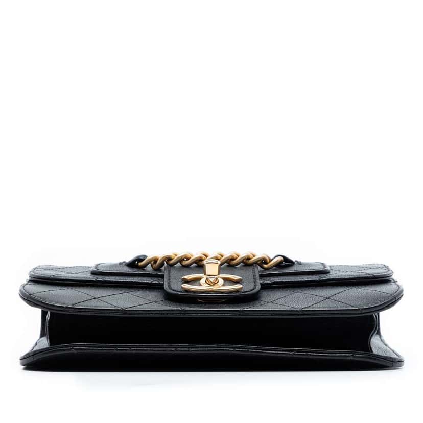 Chanel Large Quilted Sheepskin Front Chain Flap Black Leather Good condition - Inside View