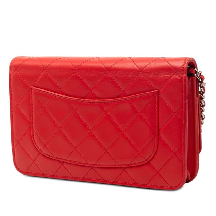 Chanel CC Quilted Lambskin Wallet on Chain Red Leather Good condition - Back View