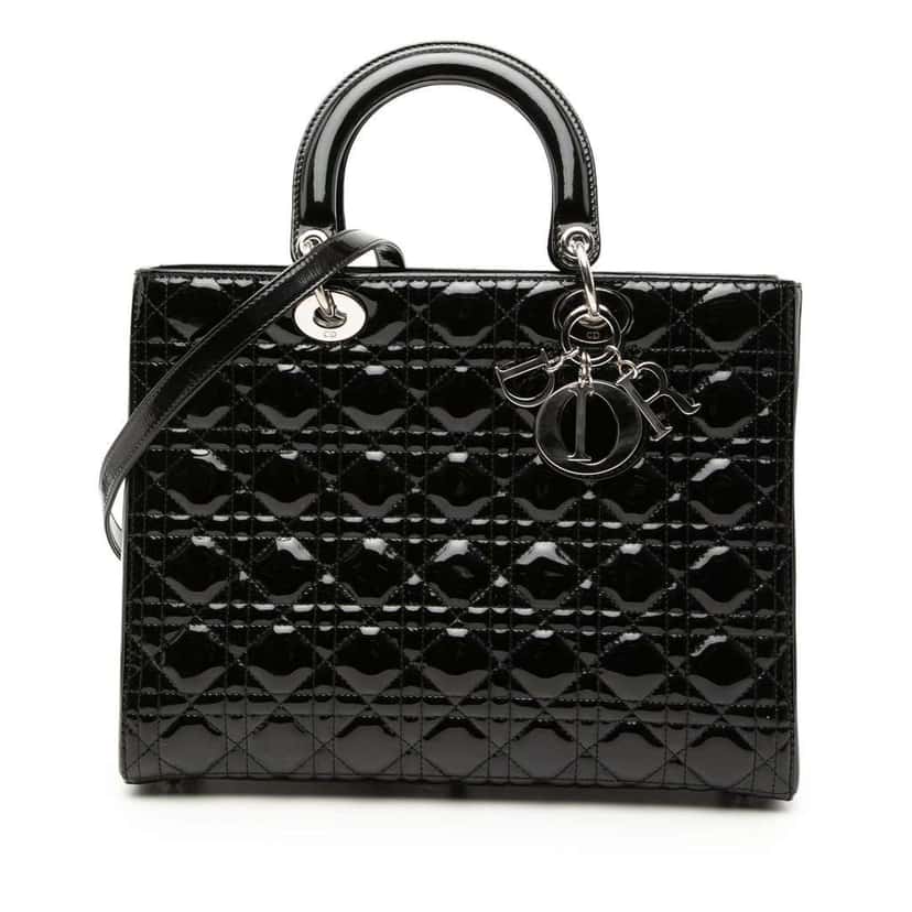 Dior Large Patent Cannage Lady Dior Black Leather Good condition - Front View