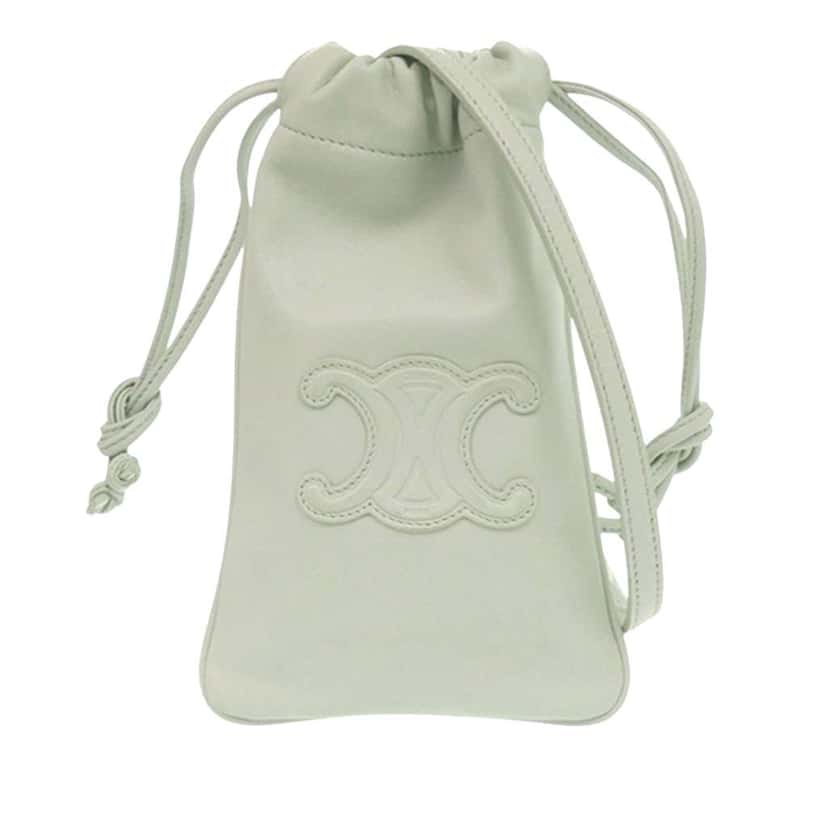 Celine Calfskin Cuir Triomphe Phone Pouch Green Leather Good condition - Front View