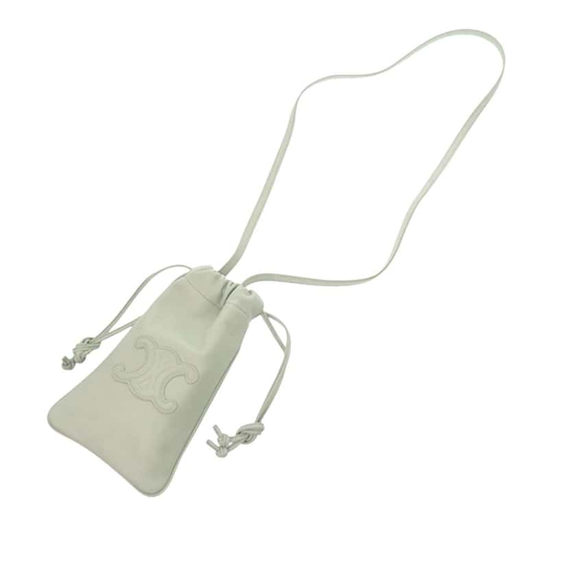 Celine Calfskin Cuir Triomphe Phone Pouch Green Leather Good condition - Back View