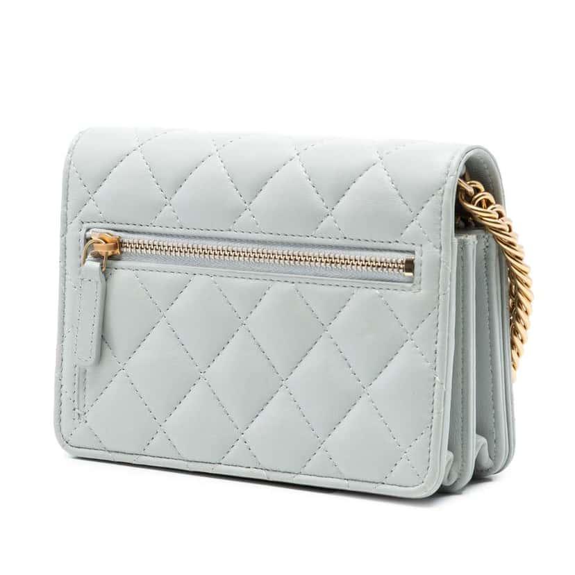 Chanel Mini CC Quilted Lambskin Bijoux Wallet on Chain Blue Leather Good condition - Back View
