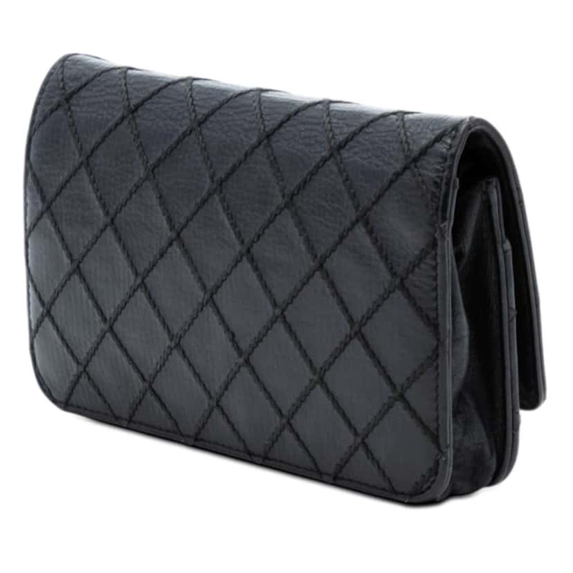 Chanel CC Lambskin Wild Stitch Wallet on Chain Black Leather Good condition - Back View