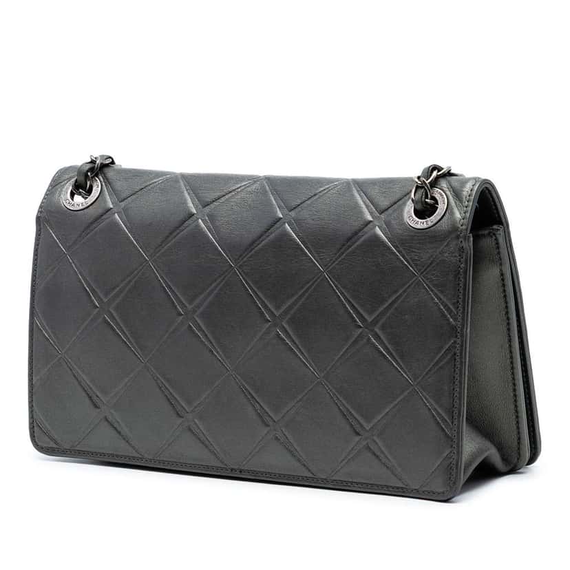 Chanel Medium Embossed Calfskin Propeller Flap Grey Leather Good condition - Back View