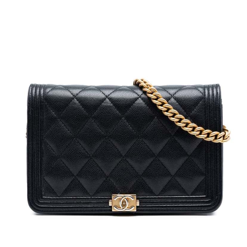 Chanel Quilted Caviar Boy Wallet on Chain Black Leather Good condition - Front View