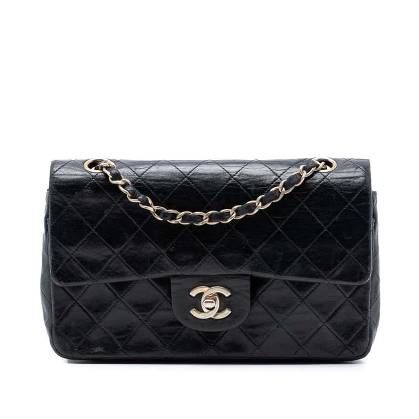 Chanel Small Classic Lambskin Double Flap Black Leather Good condition - Front View
