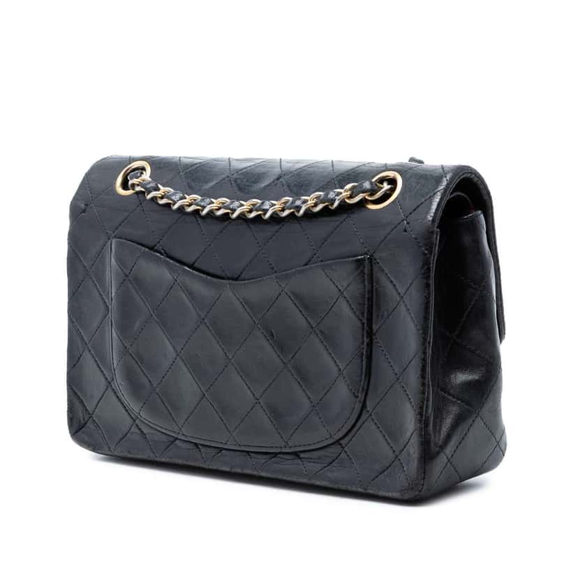 Chanel Small Classic Lambskin Double Flap Black Leather Good condition - Back View