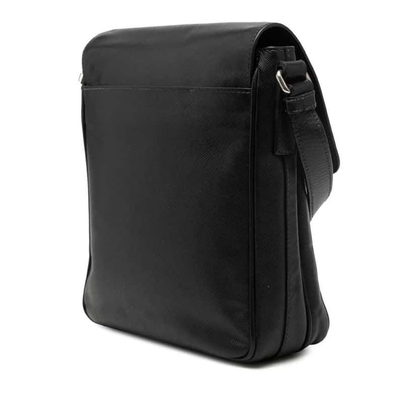Prada Saffiano Travel Messenger Bag Black Leather Good condition - Back View