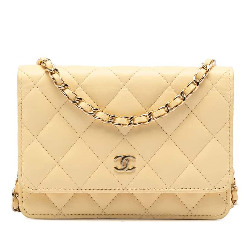 Chanel Mini CC Lambskin Wallet on Chain Yellow Leather Very good condition - Front View