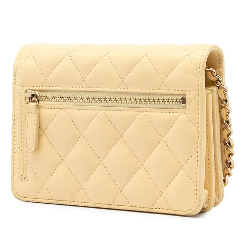 Chanel Mini CC Lambskin Wallet on Chain Yellow Leather Very good condition - Back View