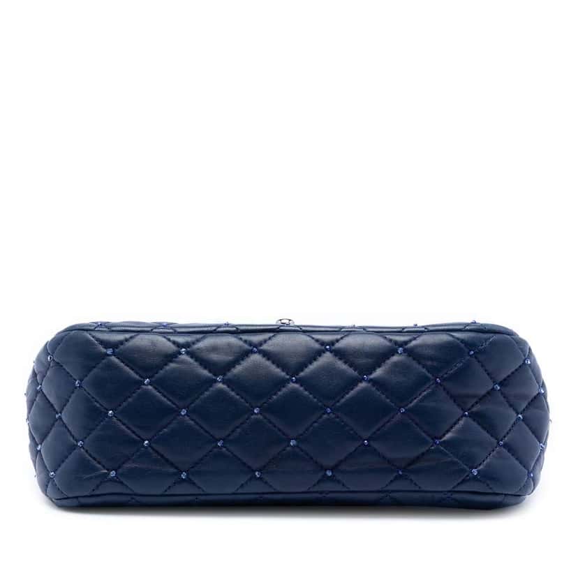Chanel Small Quilted Lambskin Beaded Single Flap Blue Leather Very good condition - Inside View