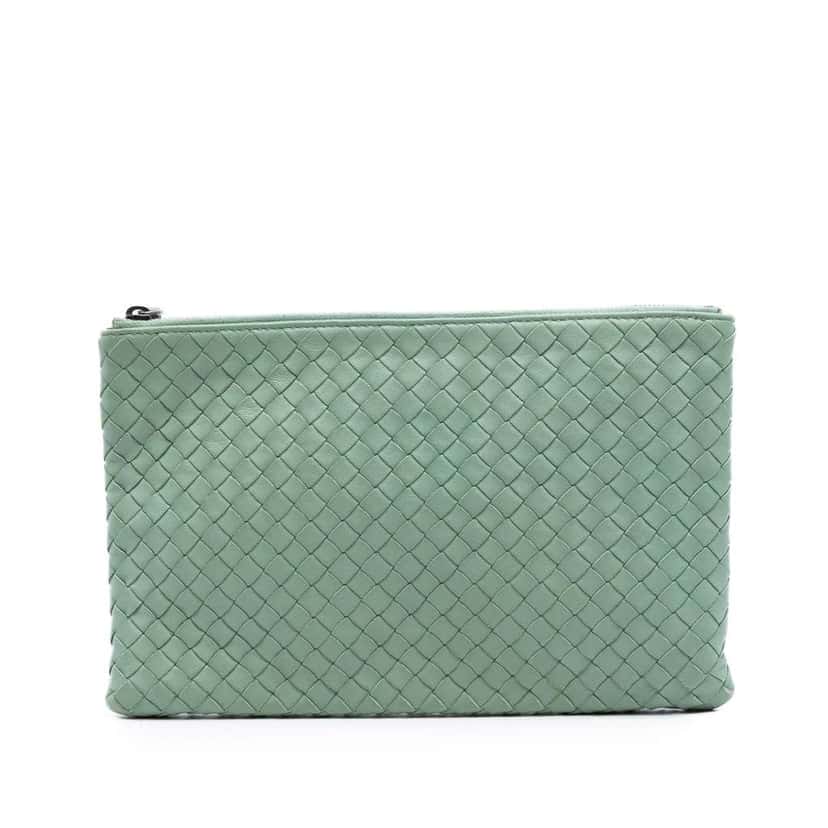 Bottega Veneta Nappa Intrecciato Clutch Green Leather Very good condition - Front View