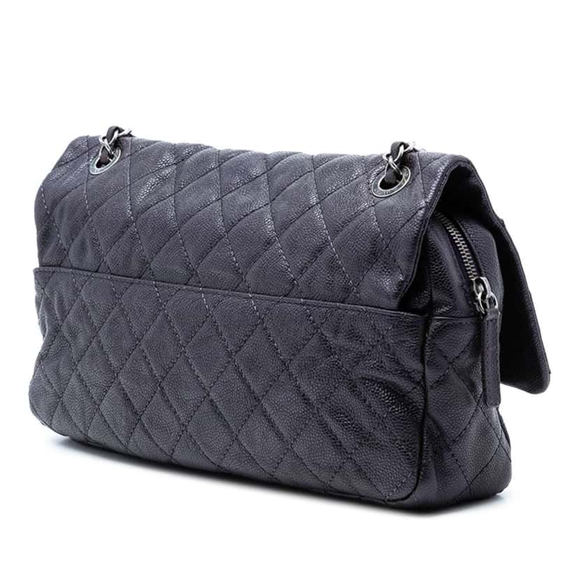 Chanel Jumbo Quilted Iridescent Caviar Easy Flap Grey Leather Very good condition - Back View
