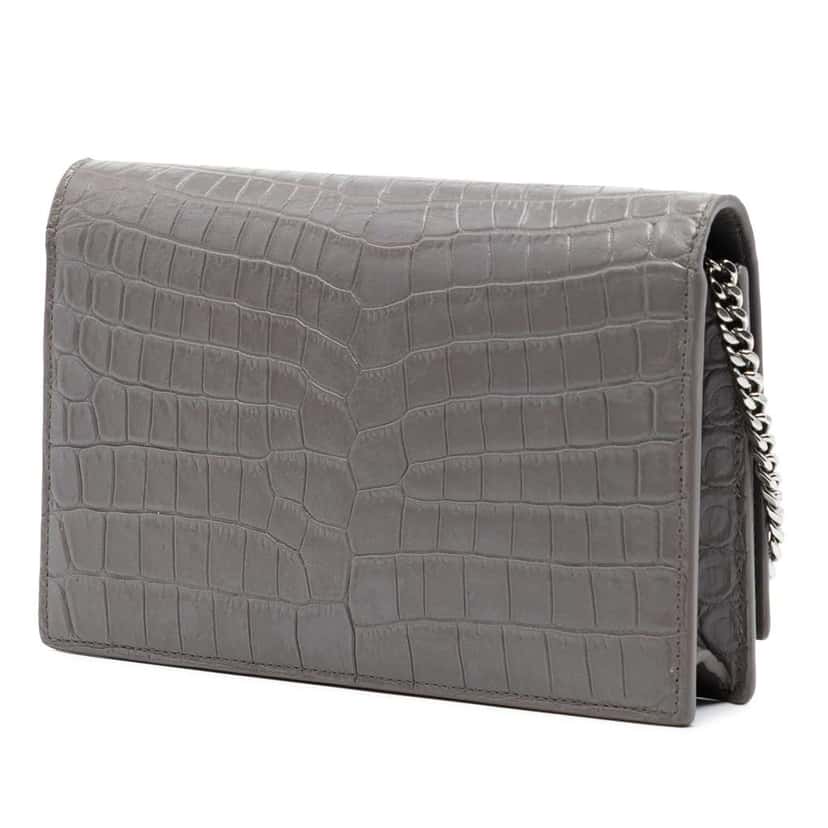 Saint Laurent Croc Embossed Leather Monogram Kate Tassel Wallet on Chain Grey Leather Very good condition - Back View