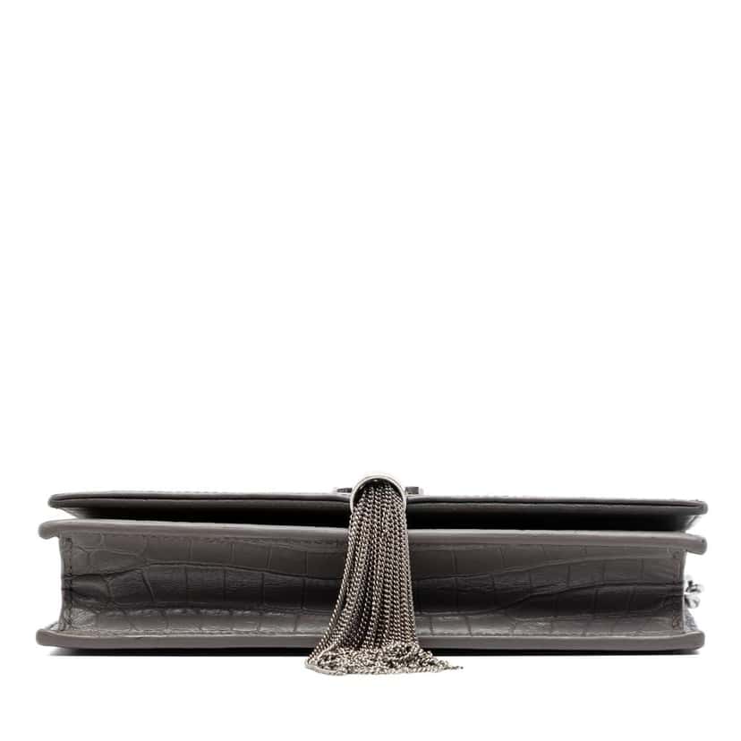 Saint Laurent Croc Embossed Leather Monogram Kate Tassel Wallet on Chain Grey Leather Very good condition - Inside View
