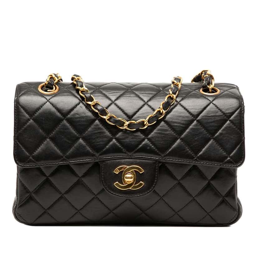 Chanel Small Quilted Lambskin Double Sided Flap Black Leather Very good condition - Front View