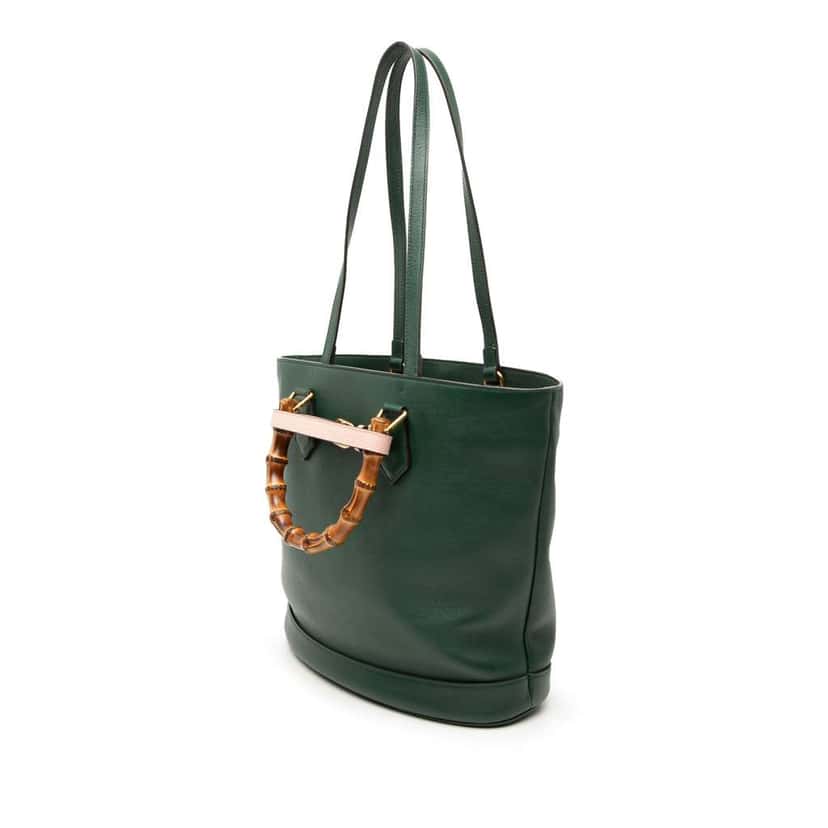 Gucci Medium Calfskin Bamboo Diana Convertible Bucket Bag Green Leather Very good condition - Back View