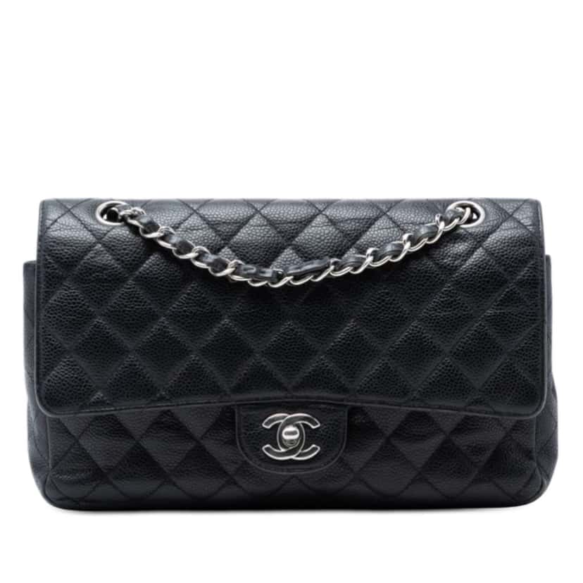 Chanel Medium Classic Caviar Double Flap Black Leather Very good condition - Front View
