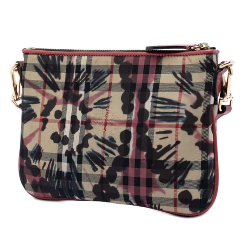 Burberry Haymarket Check Peony Rose Crossbody Beige Canvas Very good condition - Back View