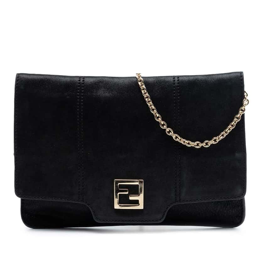 Fendi Nubuck FF Chain Flap Black Leather Very good condition - Front View