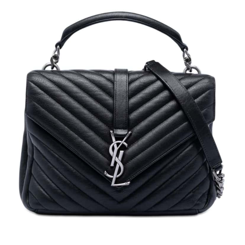 Saint Laurent Medium Chevron Sheepskin Monogram College Satchel Black Leather Very good condition - Front View