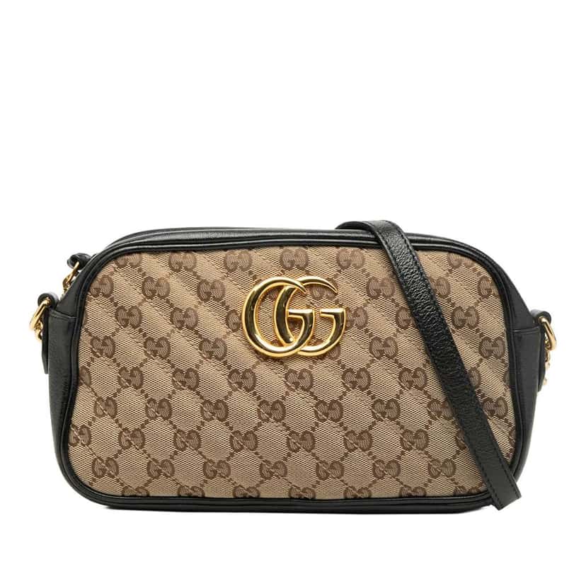 Gucci Small GG Marmont Matelasse GG Canvas and Leather Crossbody Beige Canvas Very good condition - Front View
