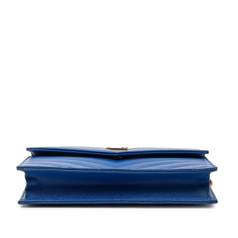 Saint Laurent Grain De Poudre Chevron Monogram Envelope Chain Wallet Blue Leather Very good condition - Inside View