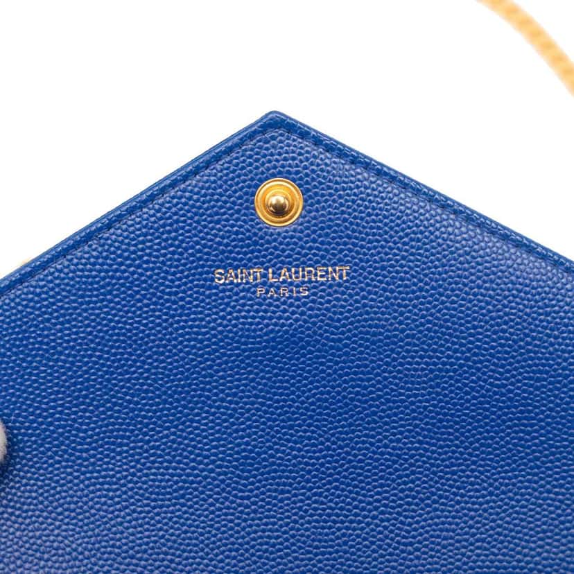 Saint Laurent Grain De Poudre Chevron Monogram Envelope Chain Wallet Blue Leather Very good condition - Box View