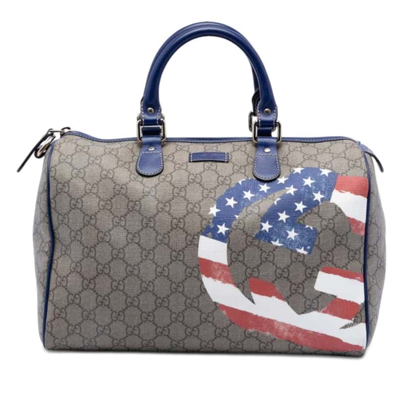 Gucci Unicef Medium GG Supreme American Flag Joy Boston Bag Beige Canvas Very good condition - Front View