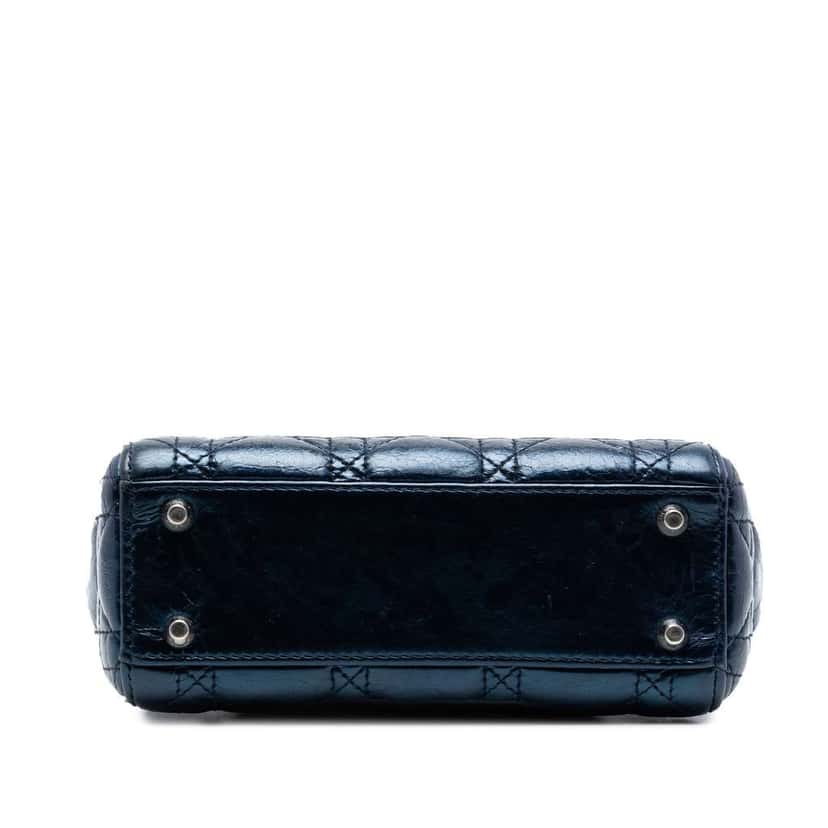 Dior Mini Metallic Calfskin Cannage Lady Dior Blue Leather Very good condition - Inside View