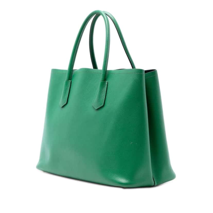 Prada Medium Saffiano Cuir Double Satchel Green Leather Very good condition - Back View