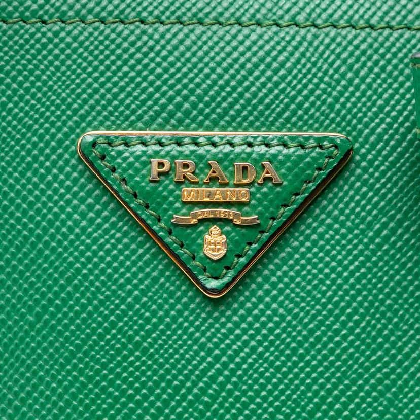 Prada Medium Saffiano Cuir Double Satchel Green Leather Very good condition - Box View
