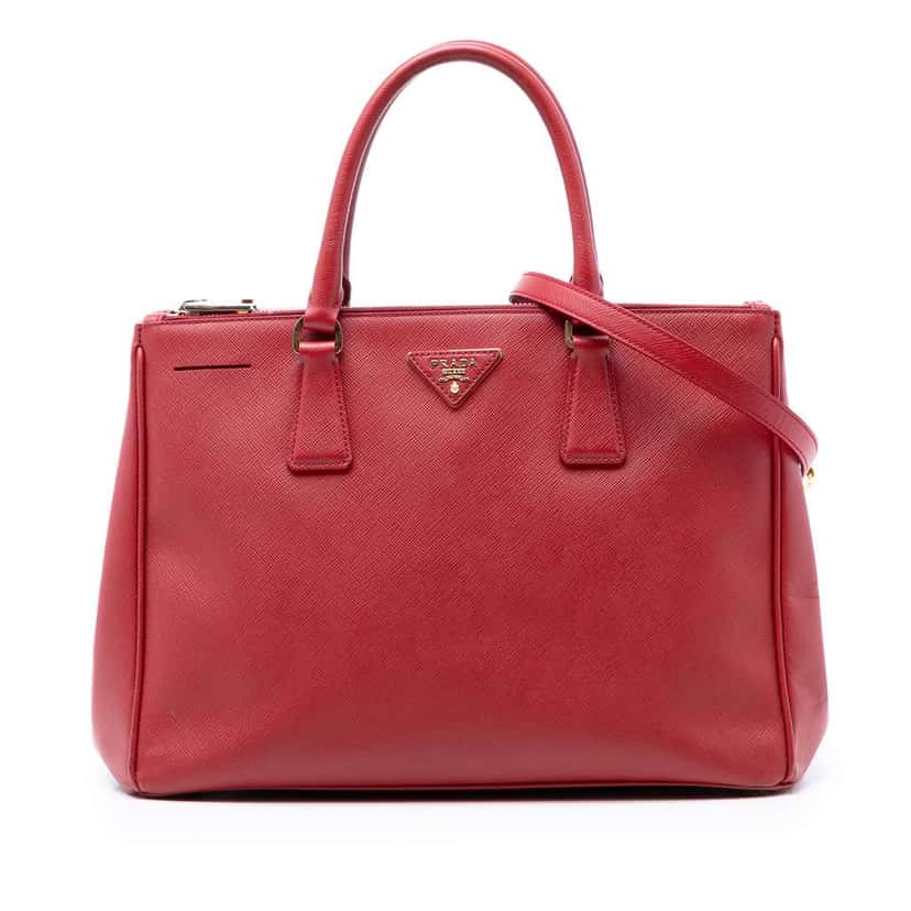 Prada Large Saffiano Lux Galleria Double Zip Satchel Red Leather Very good condition - Front View