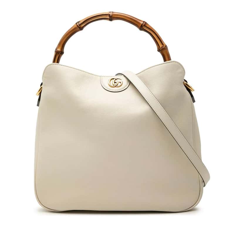 Gucci Medium Leather Bamboo Diana Satchel White Leather Very good condition - Front View