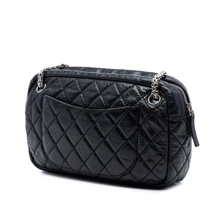 Chanel Small Quilted Aged Calfskin Reissue 2.55 Camera Bag Black Leather Very good condition - Back View