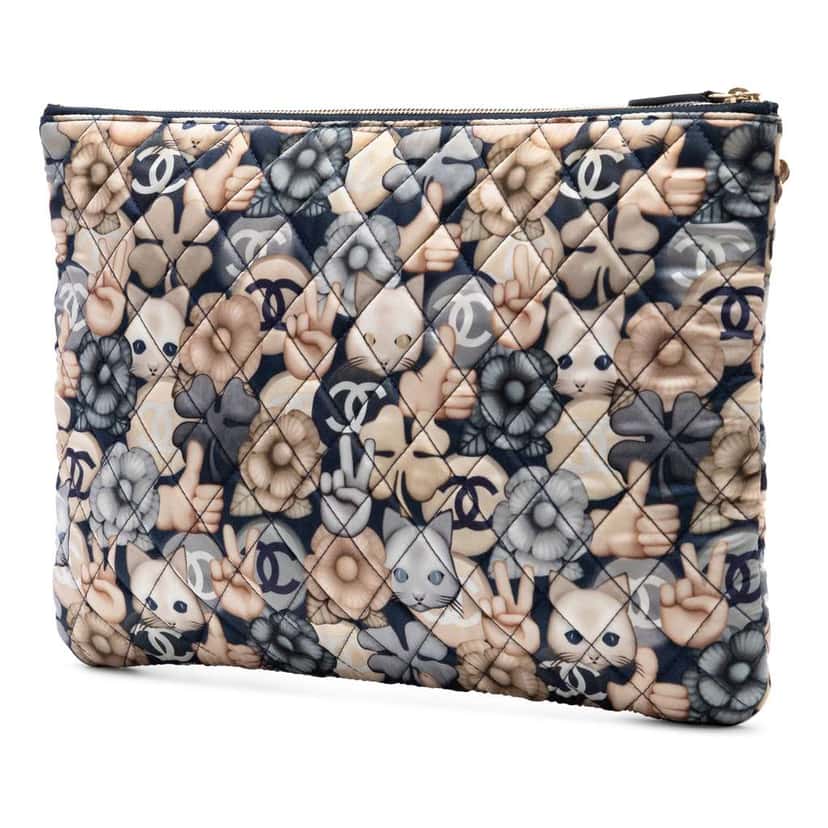 Chanel Large Quilted Nylon Cat Emoticon O Case Clutch Blue Very good condition - Back View