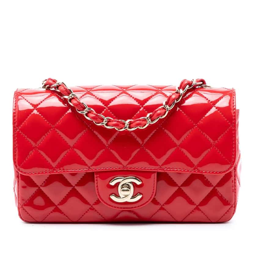 Chanel Mini Rectangular Classic Patent Single Flap Red Leather Very good condition - Front View