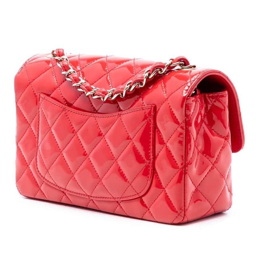 Chanel Mini Rectangular Classic Patent Single Flap Red Leather Very good condition - Back View