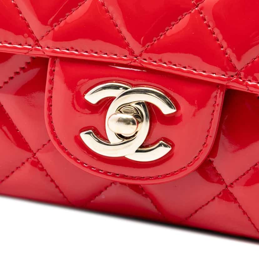 Chanel Mini Rectangular Classic Patent Single Flap Red Leather Very good condition - Box View