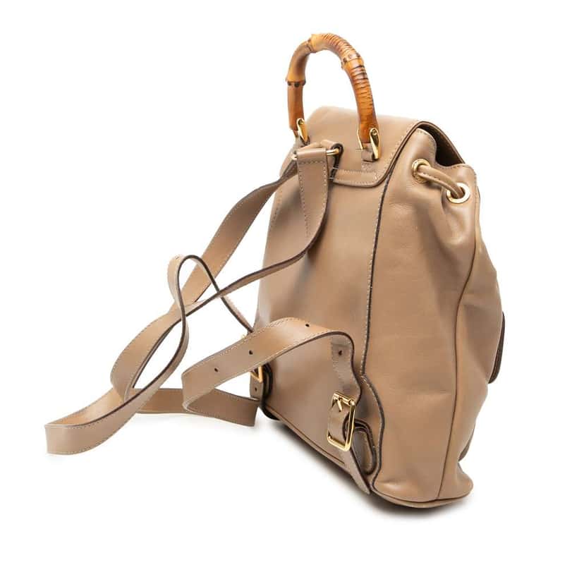 Gucci Leather Bamboo Drawstring Backpack Brown Leather Very good condition - Back View