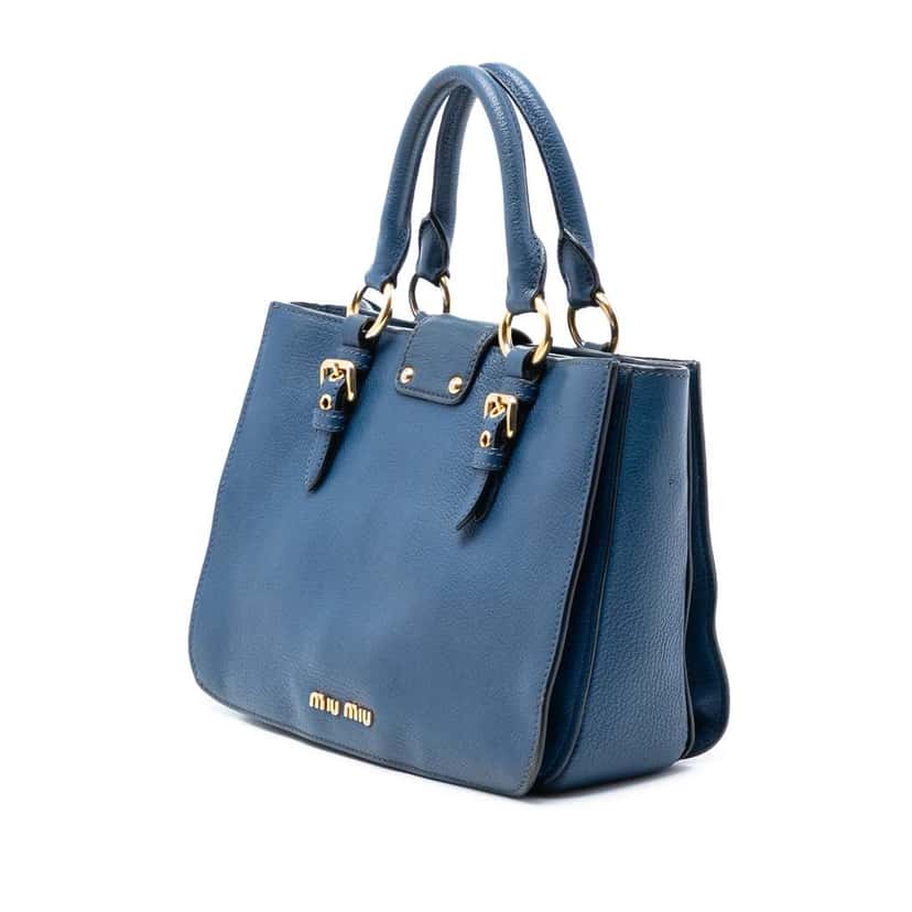 Miu Miu Goatskin Madras Satchel Blue Leather Good condition - Back View