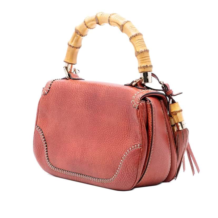 Gucci Medium Leather New Bamboo Satchel Red Leather Very good condition - Back View