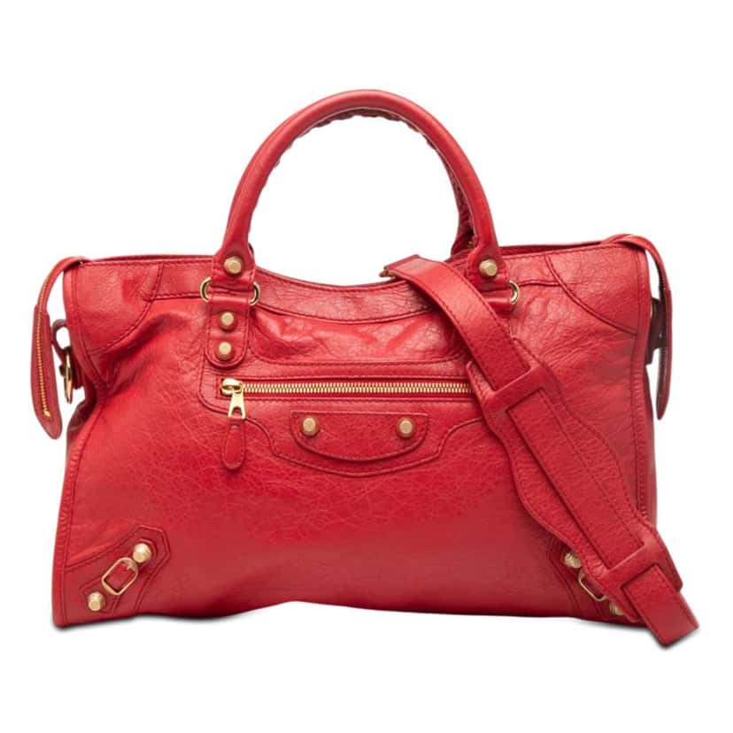 Balenciaga Lambskin Motocross City Giant 12 Satchel Red Leather Very good condition - Front View