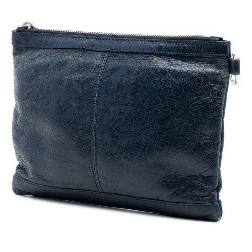 Balenciaga Lambskin Motocross Classic Clip S Clutch Blue Leather Very good condition - Back View