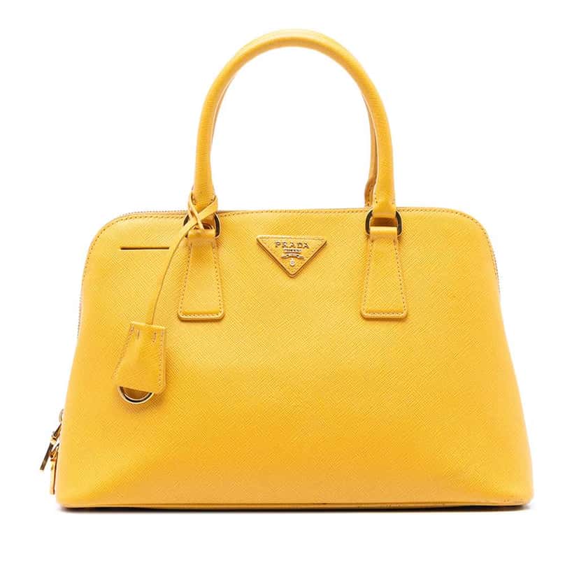 Prada Medium Saffiano Lux Promenade Satchel Yellow Leather Very good condition - Front View