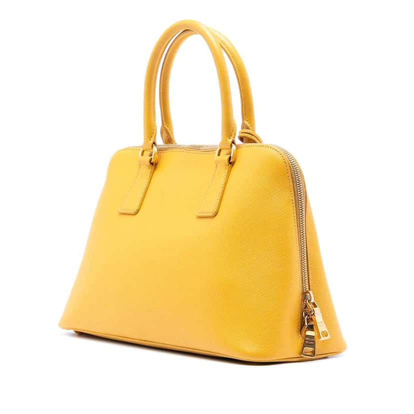 Prada Medium Saffiano Lux Promenade Satchel Yellow Leather Very good condition - Back View