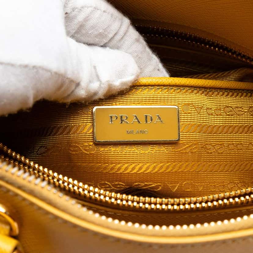 Prada Medium Saffiano Lux Promenade Satchel Yellow Leather Very good condition - Box View